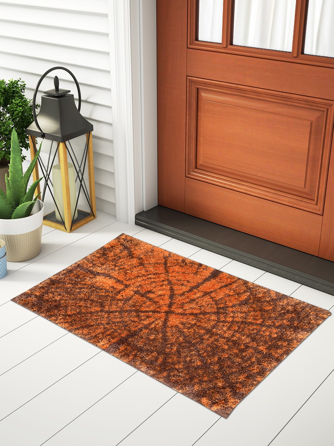 

SPACES Set Of 2 Orange & Brown Printed Anti-Skid Doormats