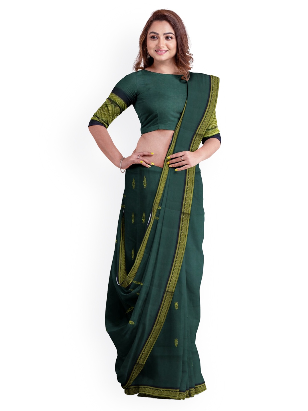 

APCO Green & Navy Blue Pure Cotton Woven Design Handloom Saree
