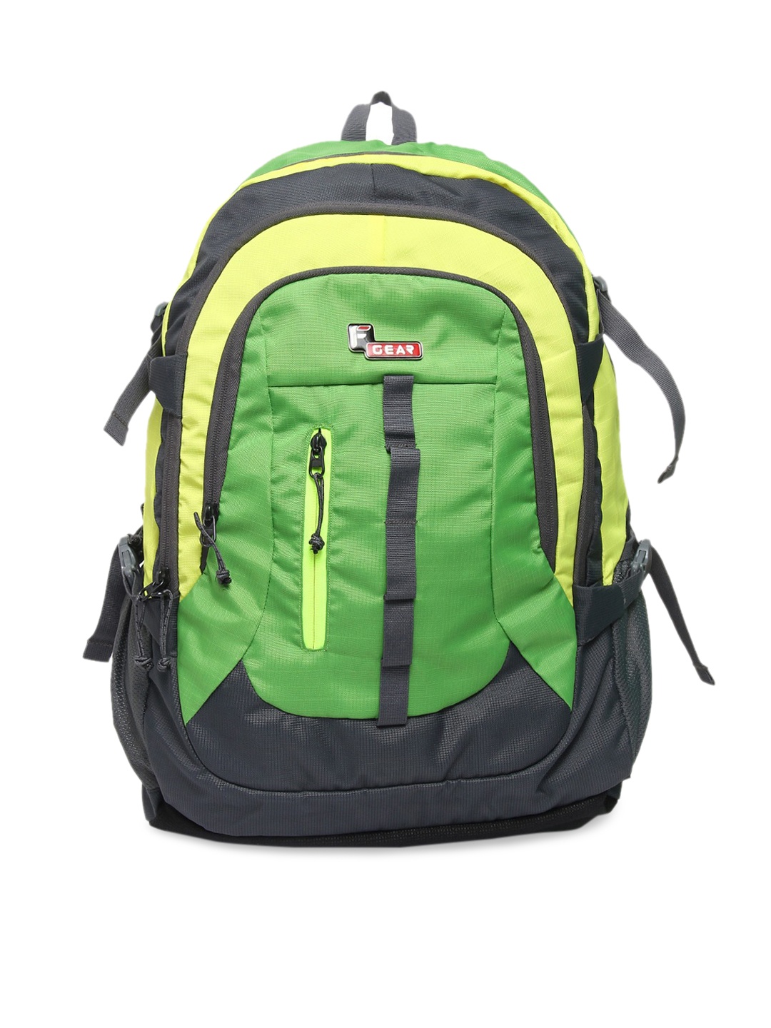 

F Gear Unisex Grey & Green Colourblocked Backpacks with Compression Straps