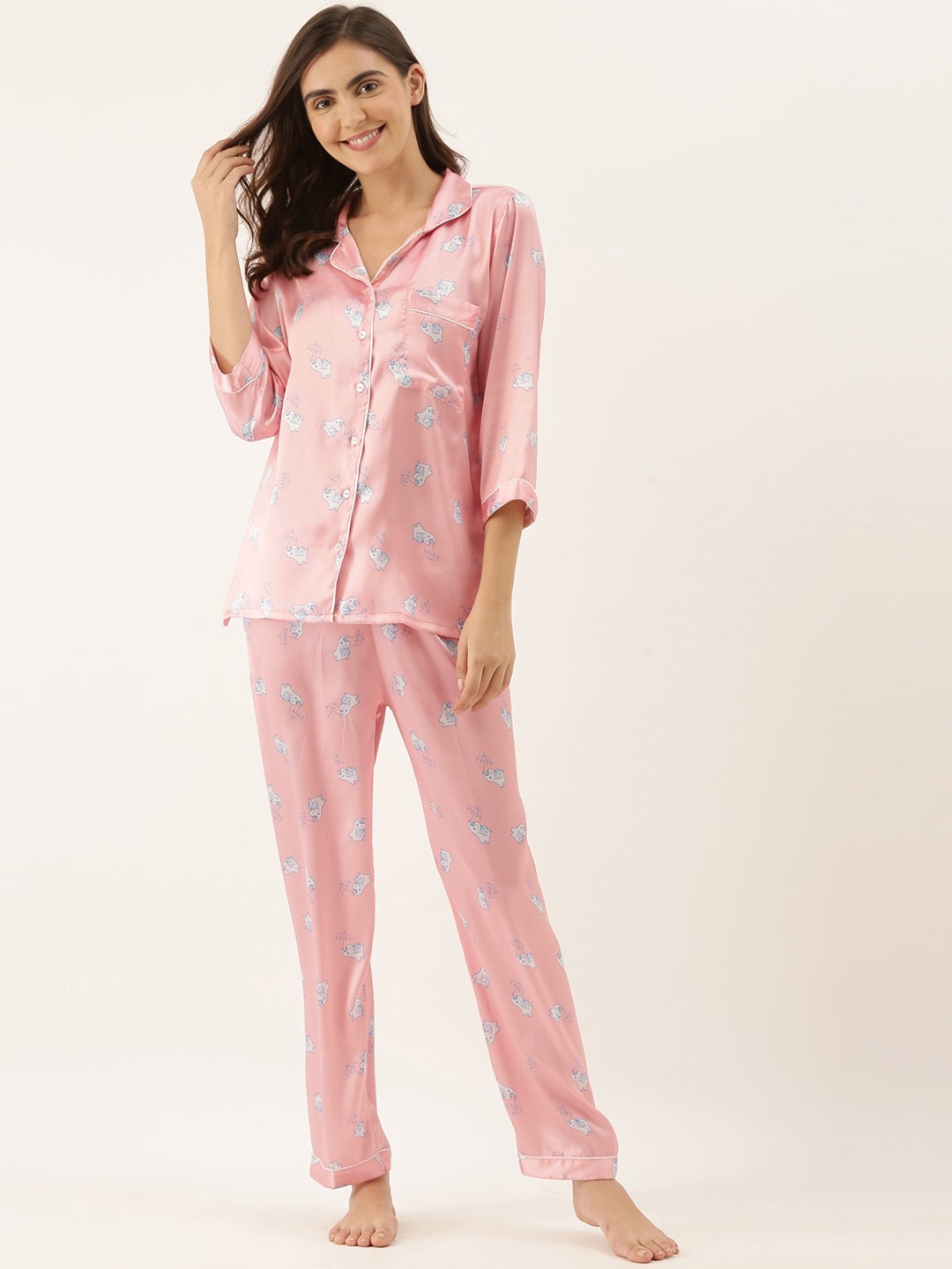 

Bannos Swagger Women Pink Printed Night suit