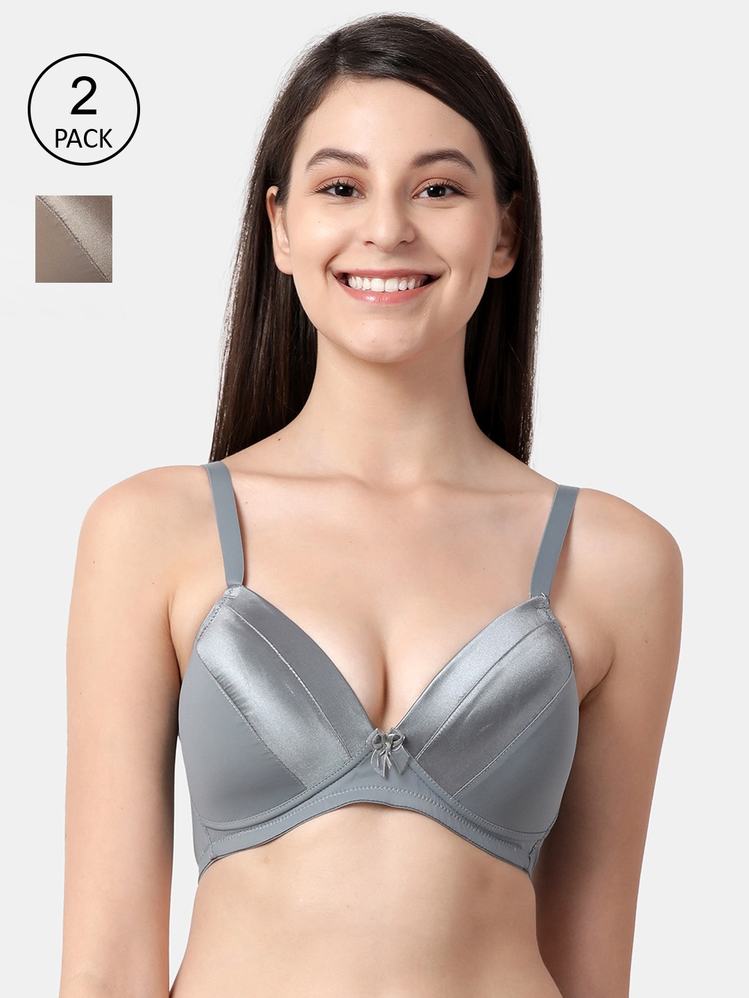 

shyaway Pack Of 2 Solid Non-Wired Lightly Padded Everyday Bra taab-c2b-237-32B, Grey