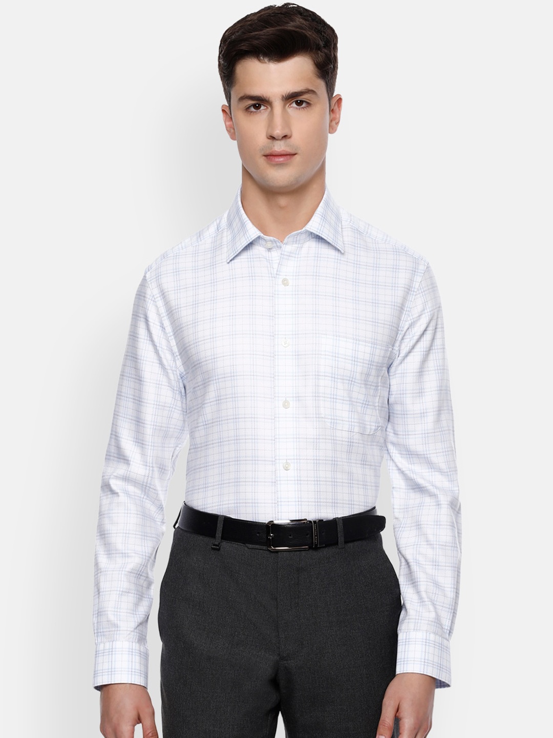 

Louis Philippe Permapress Men White Checked Casual Shirt