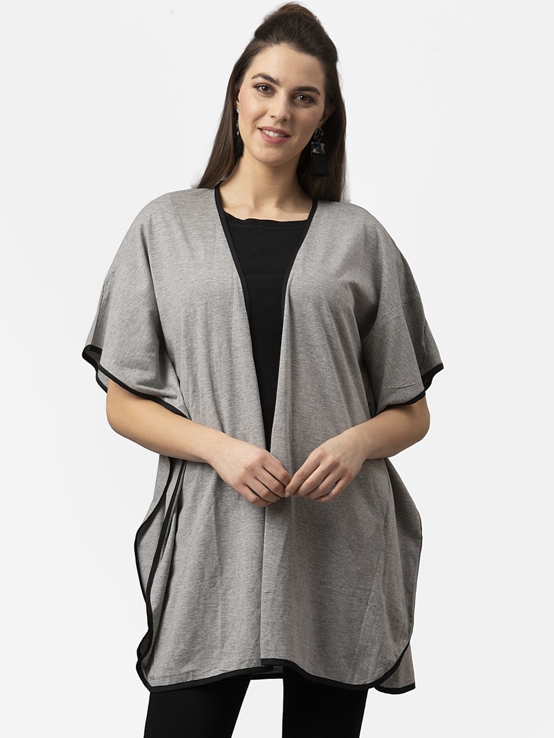 

Style Quotient Women Grey Melange Solid Open Front Shrug