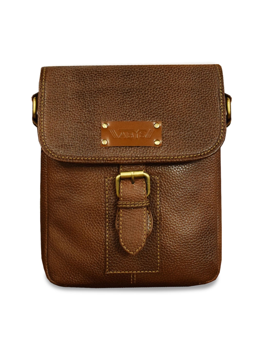 

ABYS Unisex Tan Textured Leather Messenger Bag
