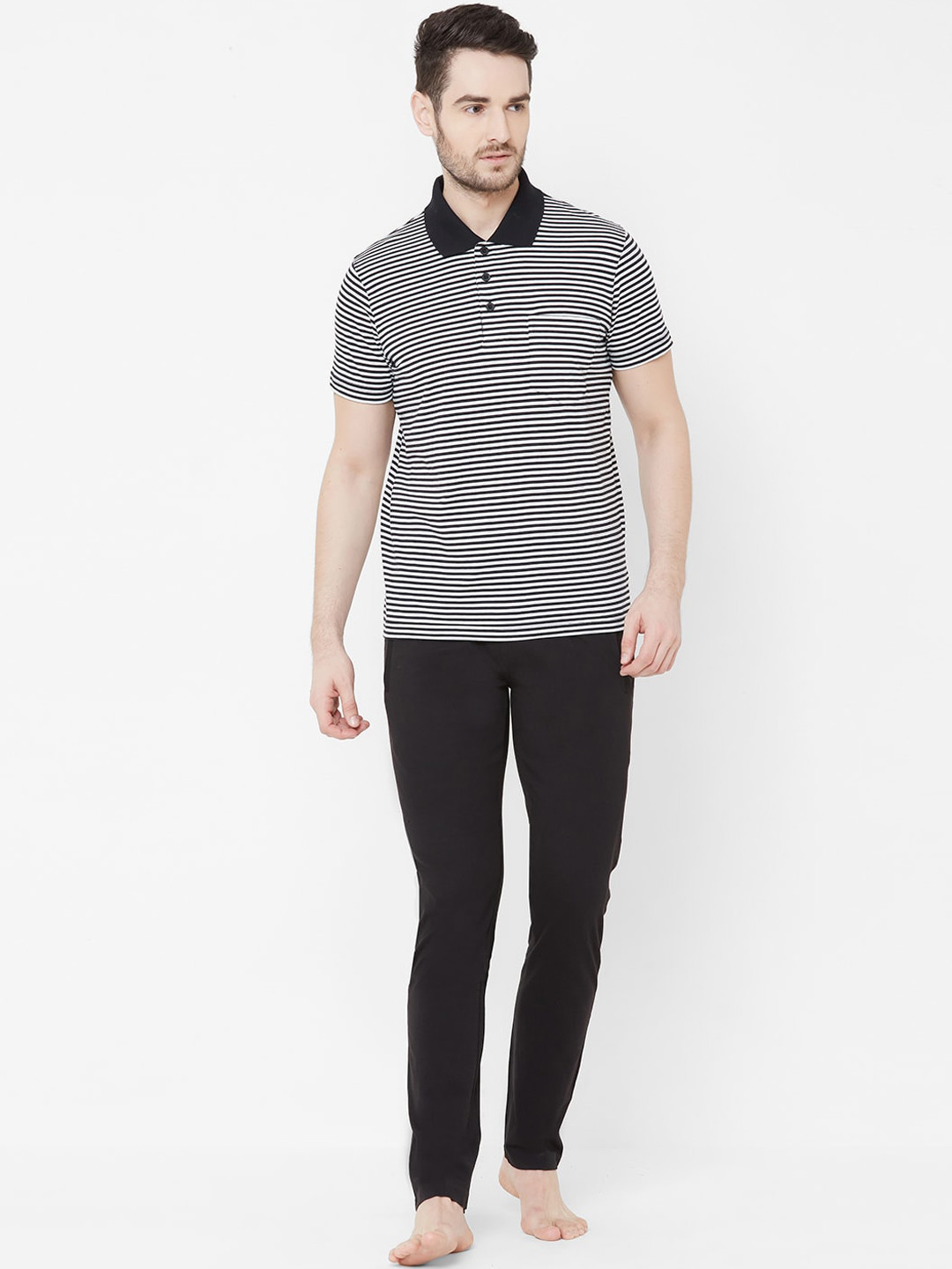 

Sweet Dreams Men Black & White Striped Night suit