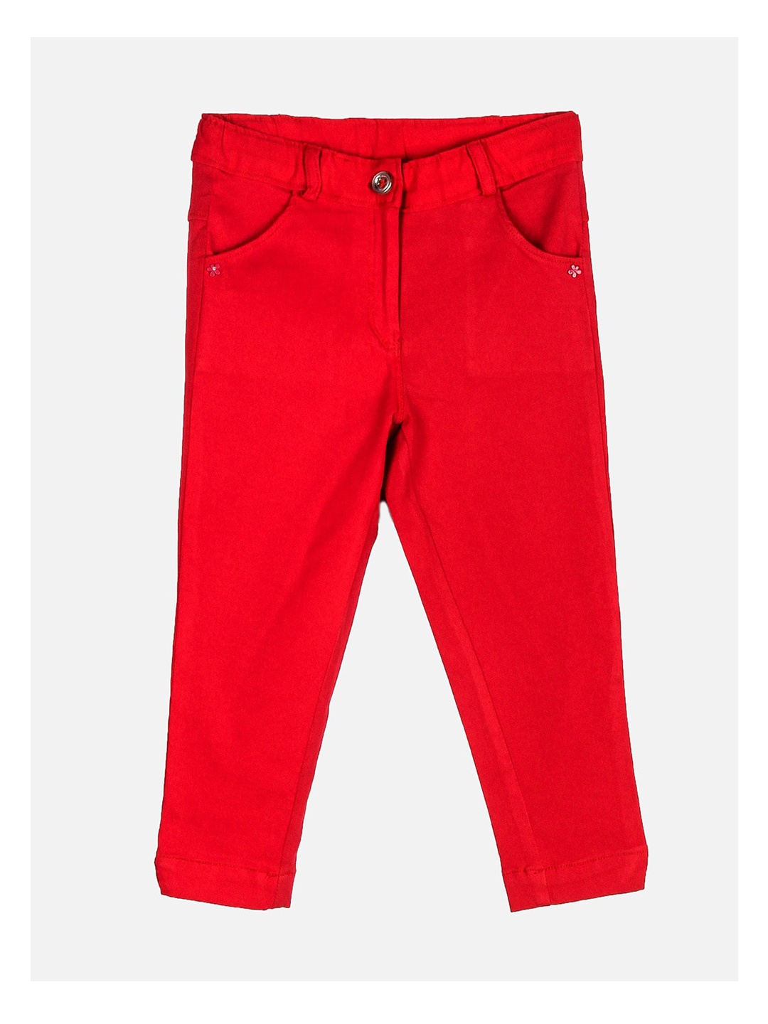 

Peppermint Girls Red Slim Fit Solid Regular Trousers