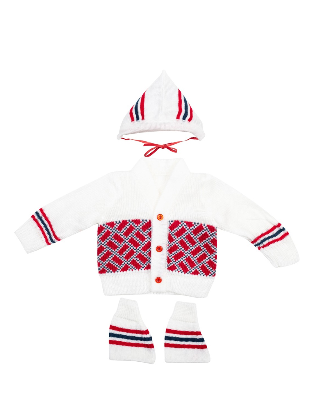 MeeMee Unisex Kids White Printed Cardigan Sweater Set