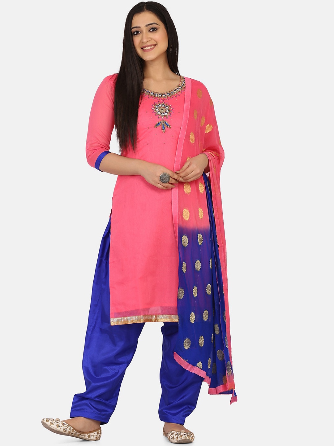 

Shaily Pink & Blue Cotton Blend Unstitched Dress Material