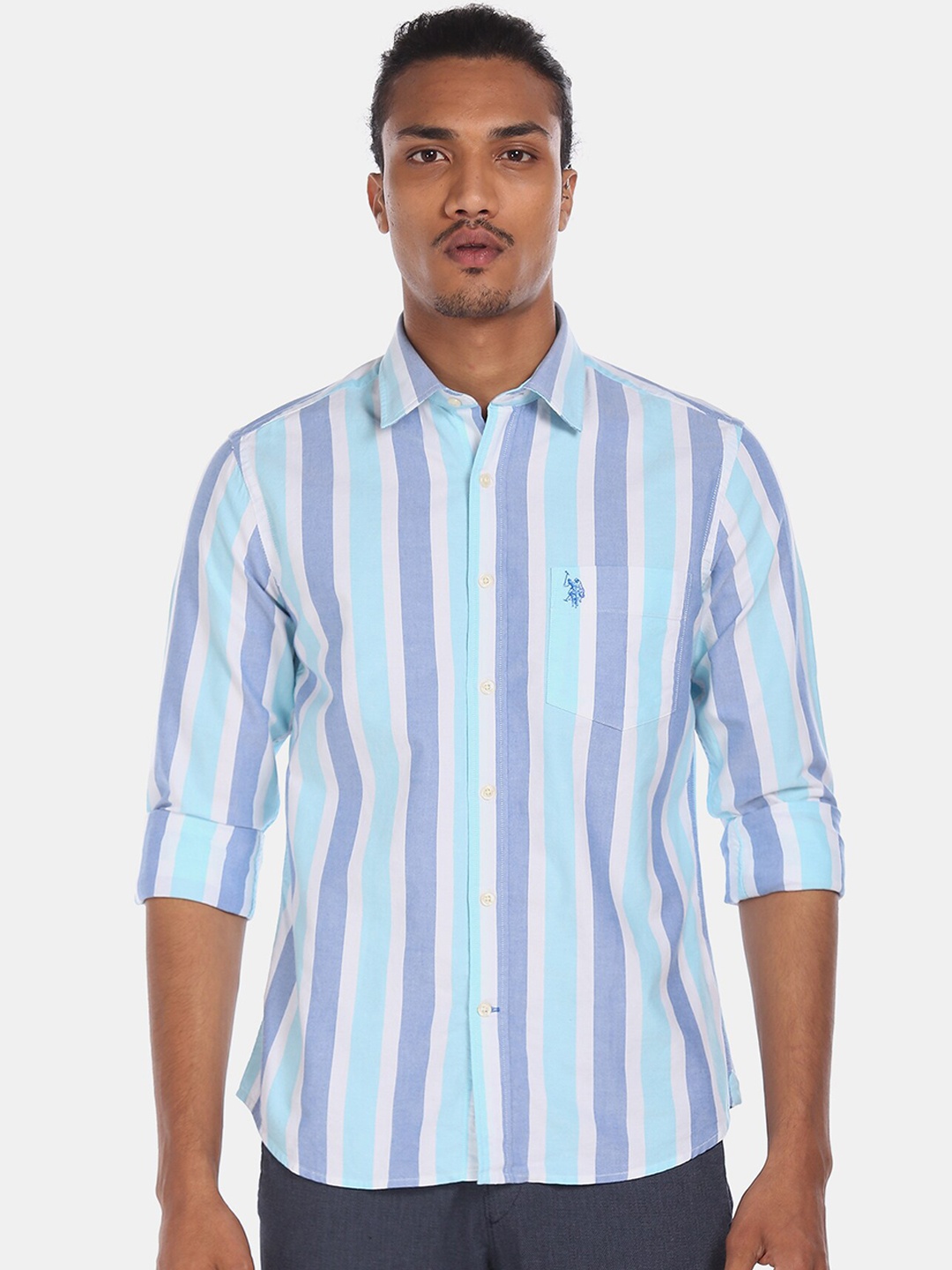 

U.S. Polo Assn. Men Blue Regular Fit Striped Casual Shirt