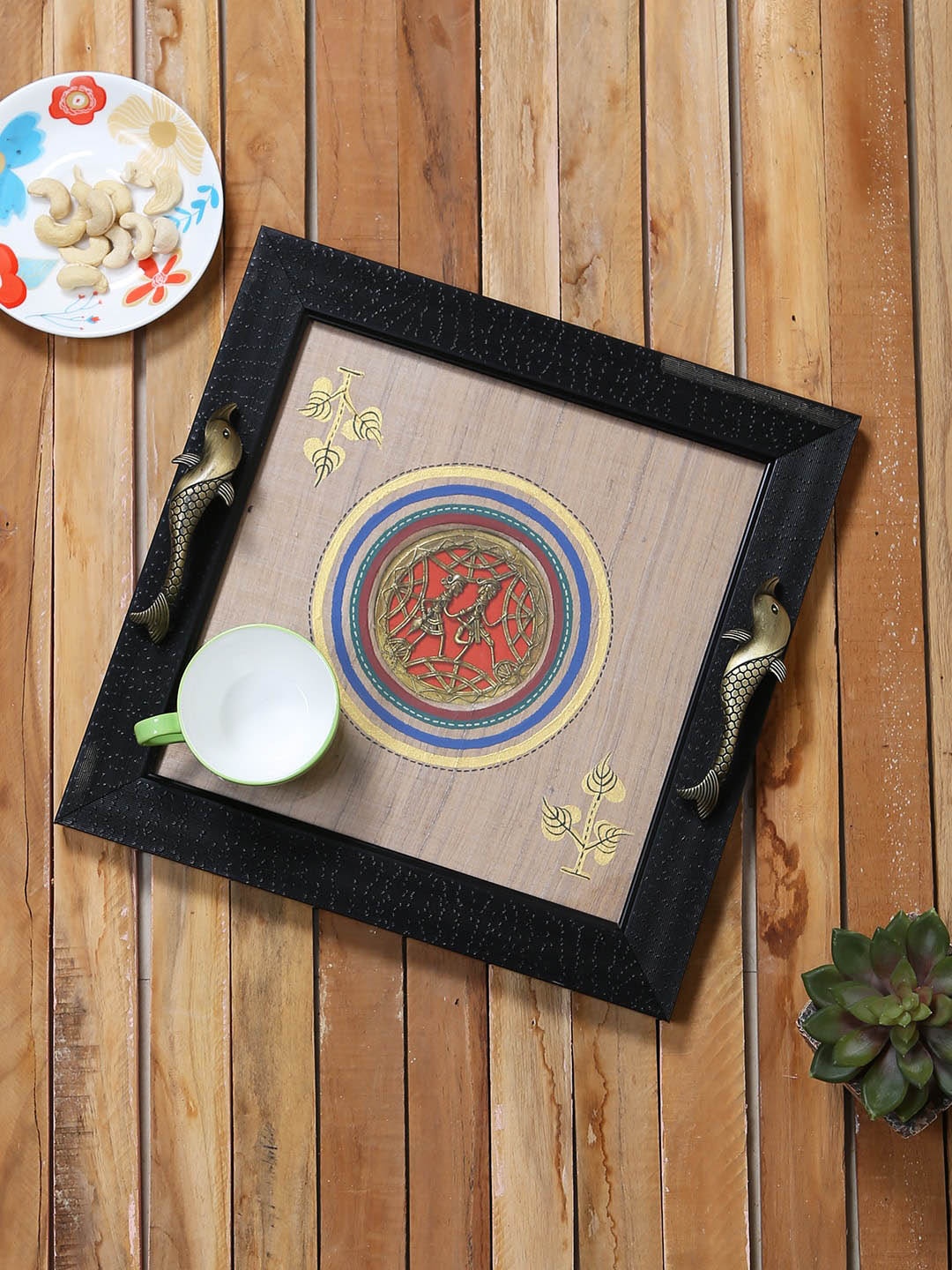 

Aapno Rajasthan Black Warli Art Wooden Tray