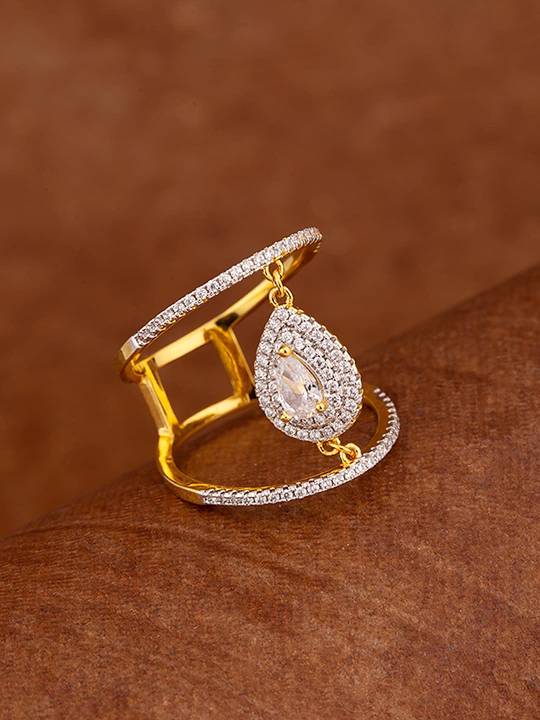 

Voylla Gold-Plated White CZ-Studded Finger Ring