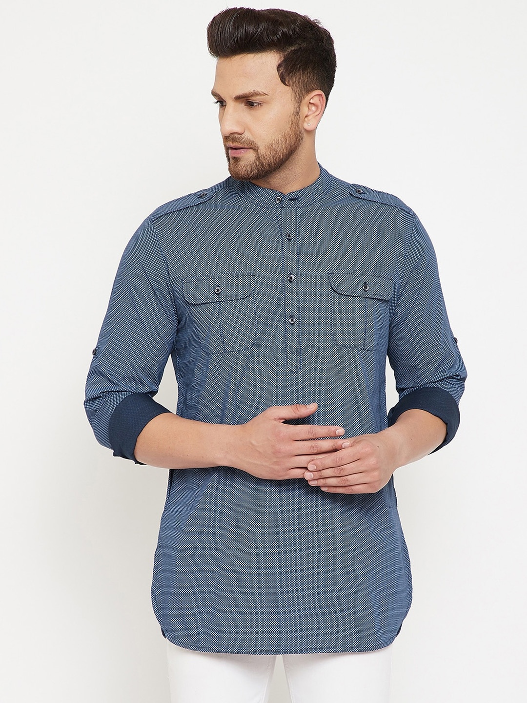 

Hypernation Men Blue Printed Kurta