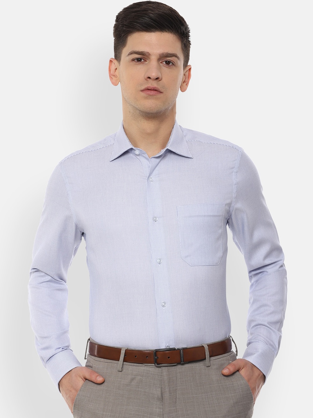 

Louis Philippe Men Blue Regular Fit Self Design Cotton Formal Shirt