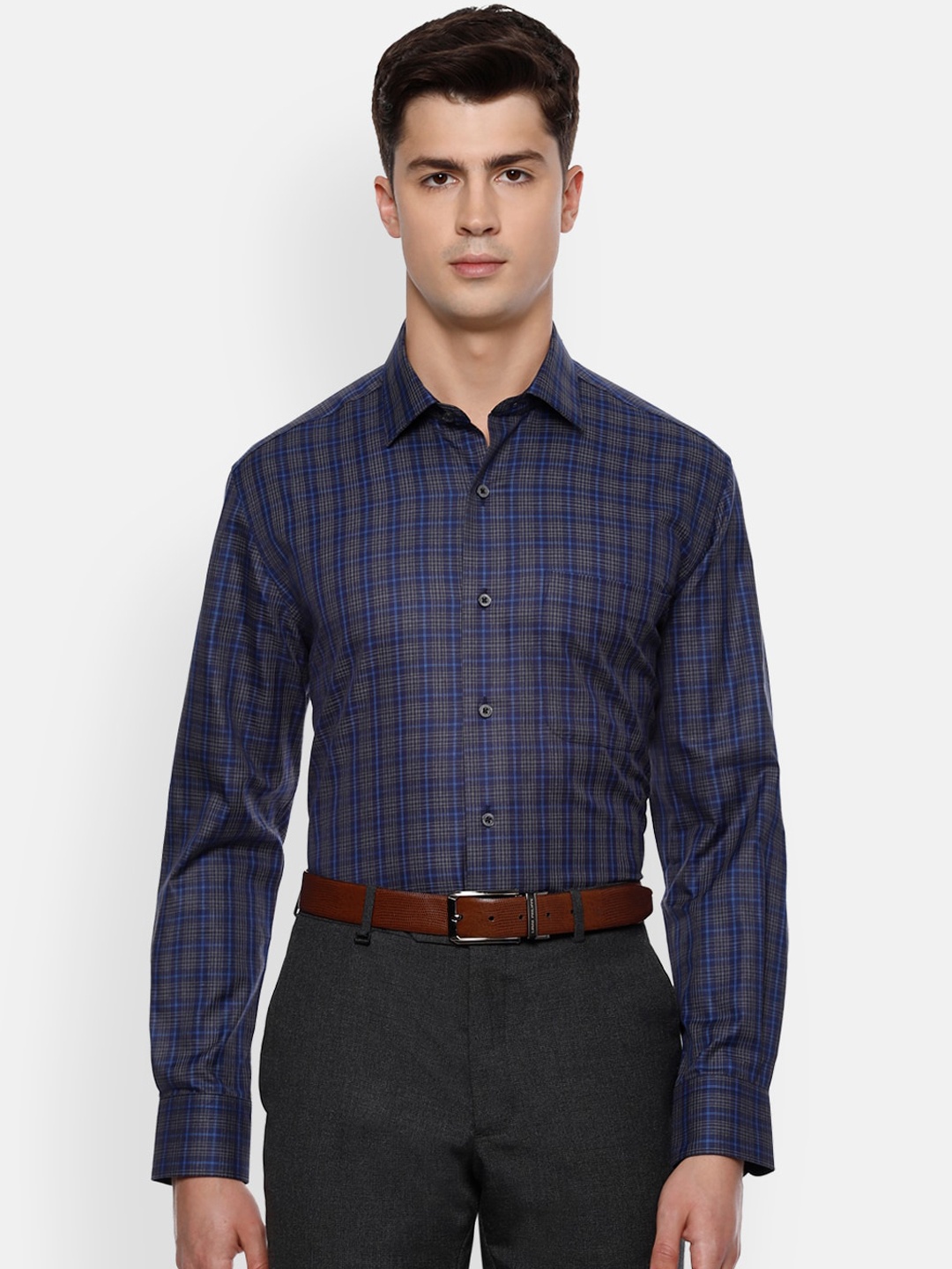 

Louis Philippe Permapress Men Navy Blue Checked Casual Shirt