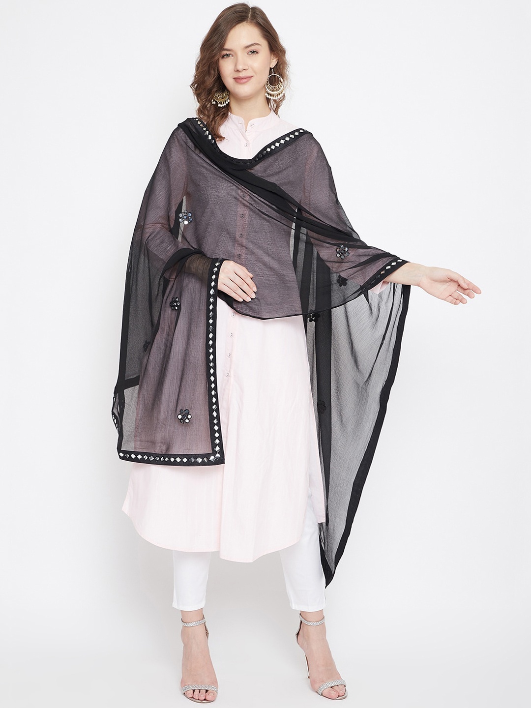

Clora Creation Black & Silver-Toned Gotta Patti Dupatta