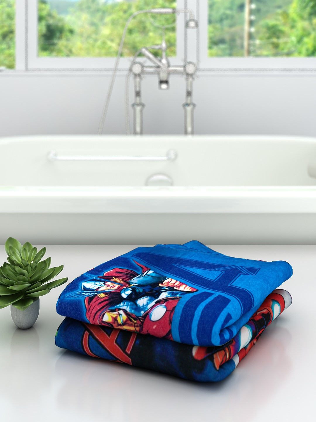 

Marvel Kids Set Of 2 Avengers Printed 350 GSM Bath Towels, Blue