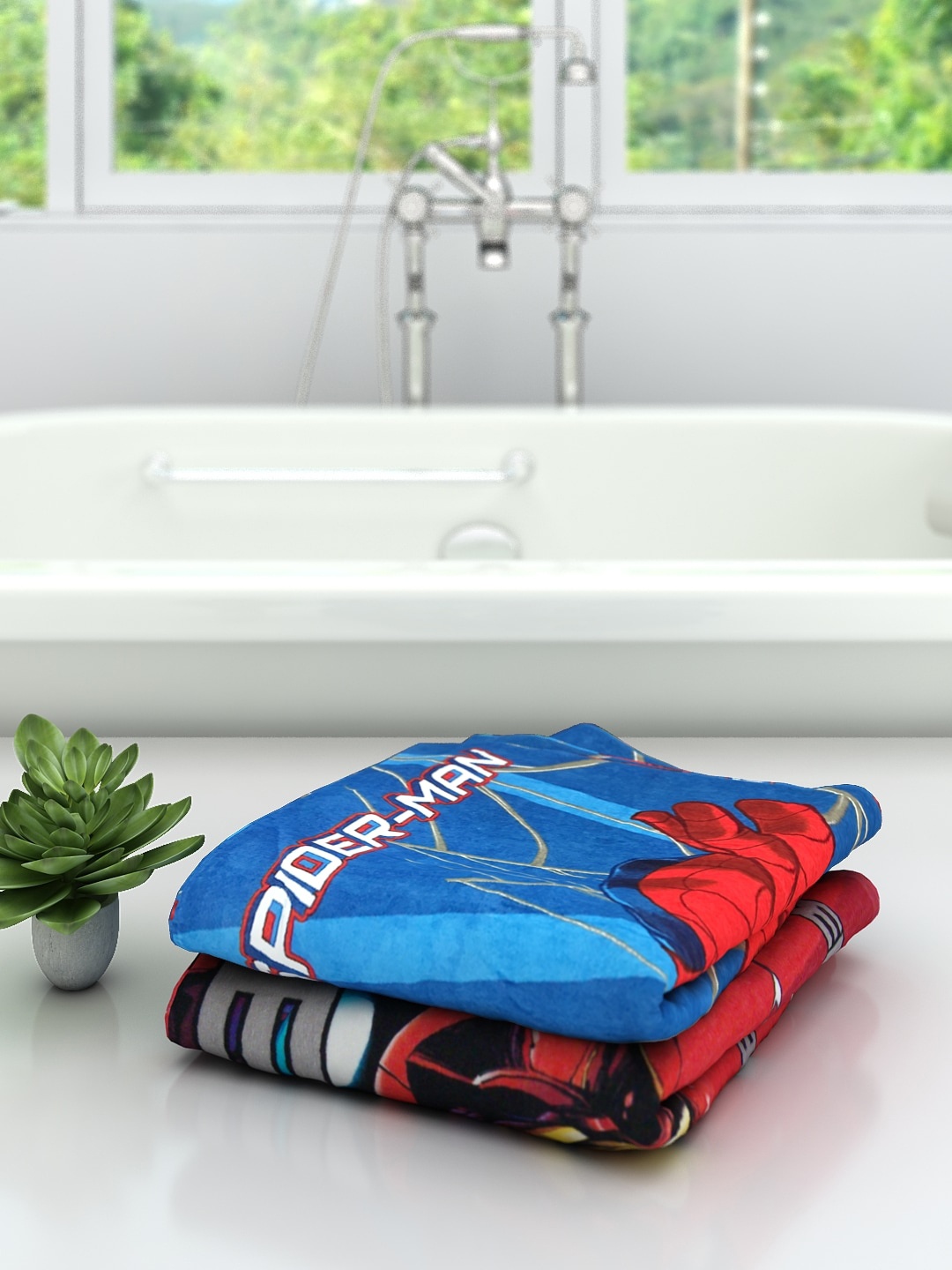 

Marvel Kids Set Of 2 Avengers Printed 350 GSM Cotton Bath Towels, Blue