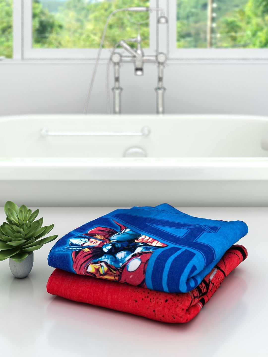 

Marvel Kids Set Of 2 Athom Trendz Printed 350 GSM Cotton Bath Towels, Blue
