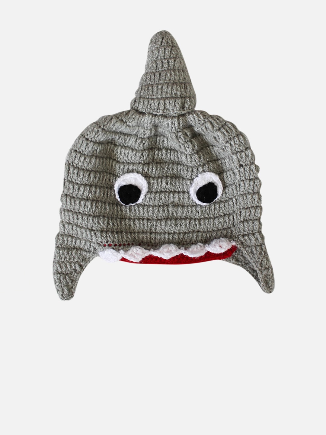 Woonie Unisex Kids Grey & White Handmade Woolen Beanie
