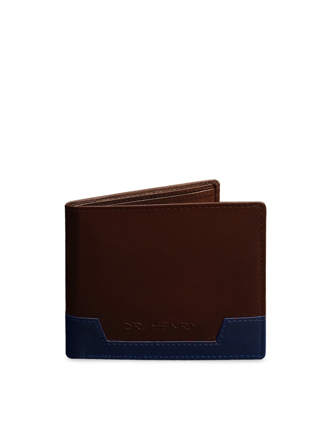 

DR. HENRY Men Tan & Blue Solid Two Fold Wallet
