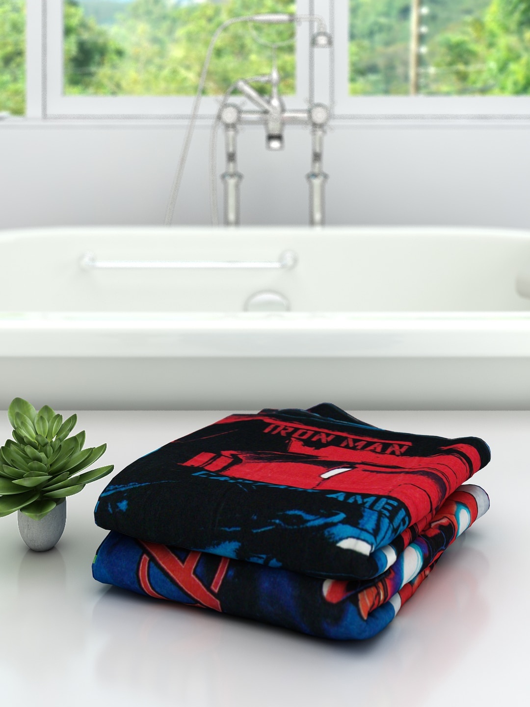 Marvel Kids Set Of 2 Athom Trendz Printed 350 GSM Bath Towels, Blue