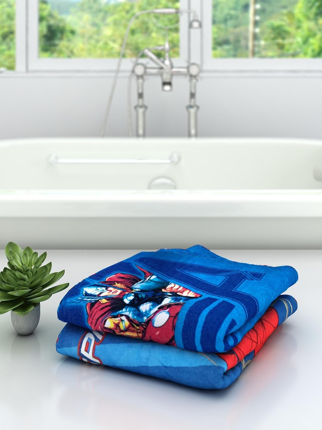 

Marvel Kids Set Of 2 Avengers Printed 350 GSM Cotton Bath Towels, Blue
