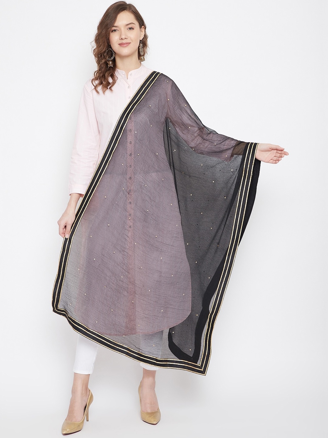 

Clora Creation Black & Gold-Toned Sequinned Dupatta