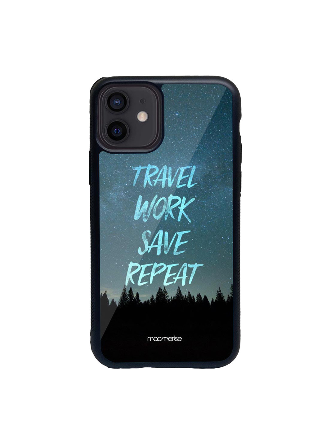 

macmerise Blue & Black Travel Work Save Repeat Glass iPhone 12 Mini Case