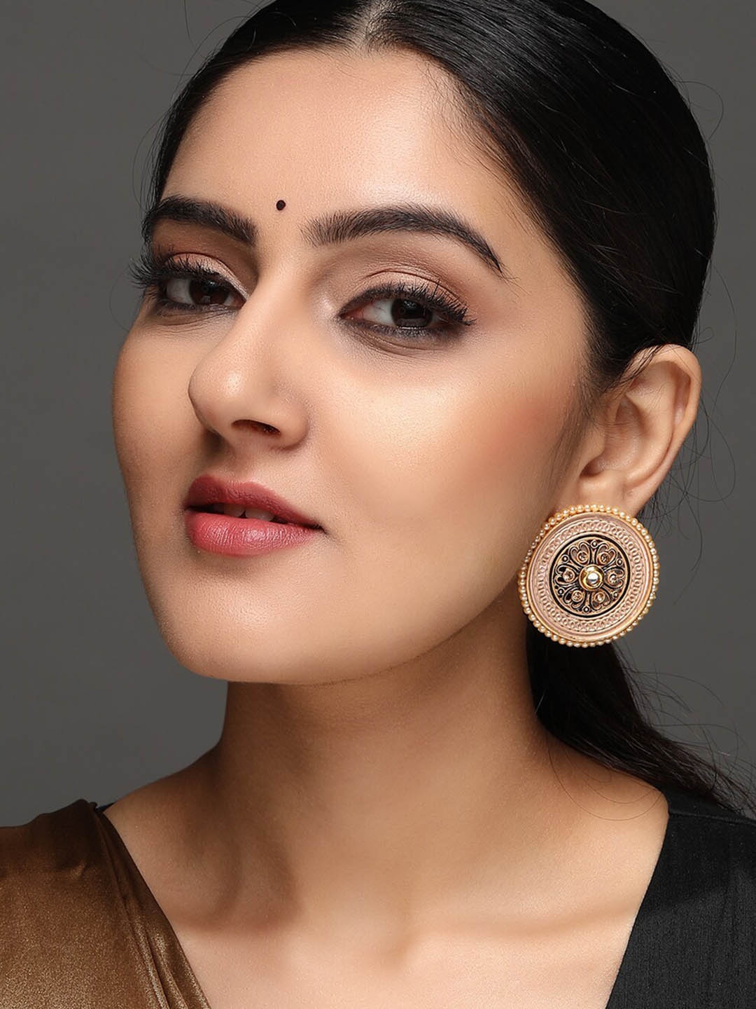 

Rubans Gold-Plated Handcrafted Enamel with Kundan Floral Stud Earrings
