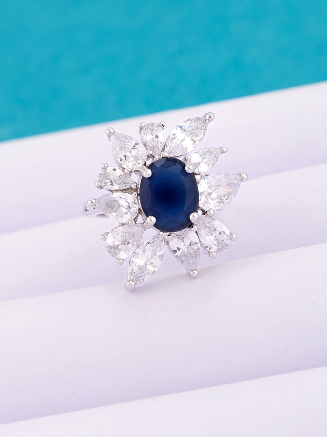 

Studio Voylla Silver-Plated Cubic Zirconia Studded Cocktail Ring