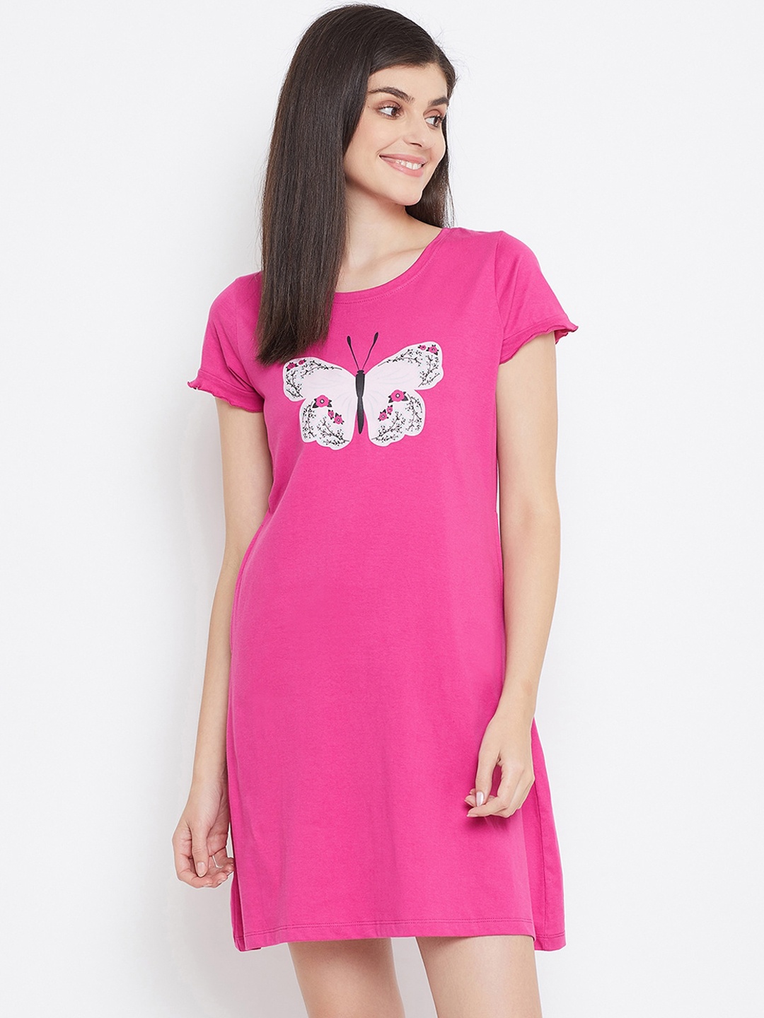 

Clovia Pink & White Printed Nightdress