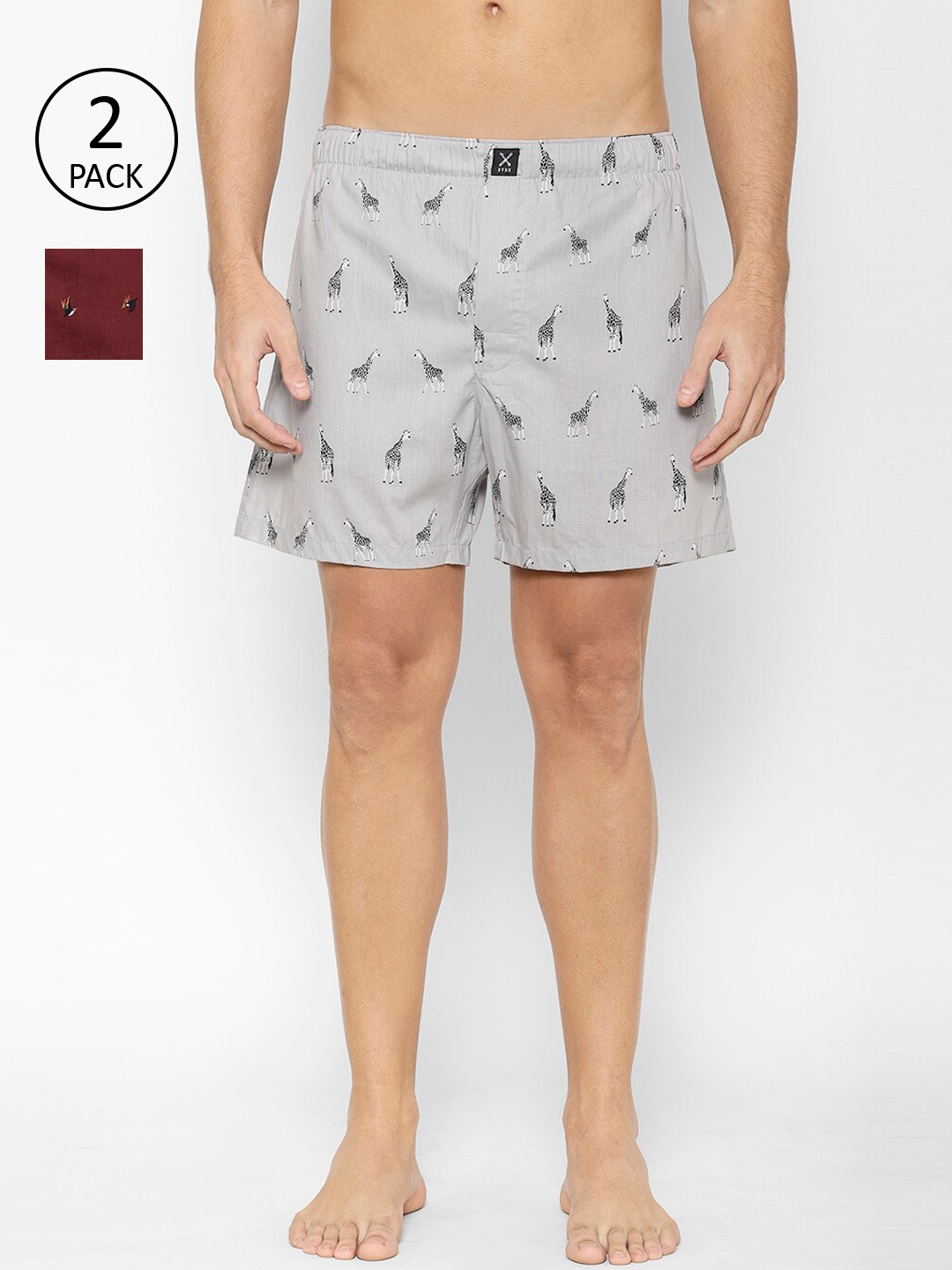 

XYXX Men Pack of 2 Printed Boxers XYBOX2PCKN196, Grey