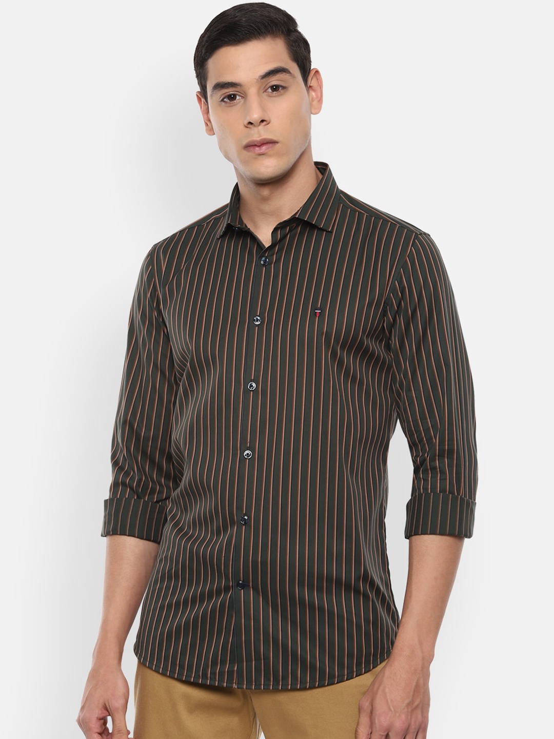 

Louis Philippe Sport Men Olive Green Striped Casual Shirt