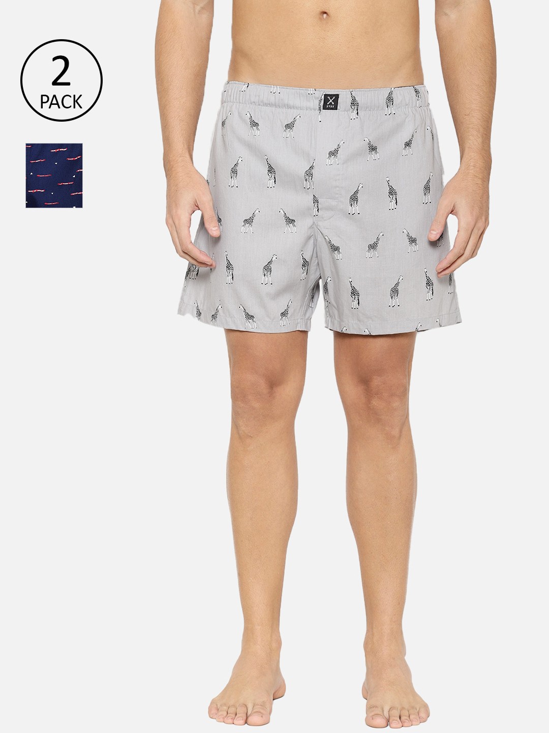 

XYXX Men Pack Of 2 Grey & Navy Blue Printed Boxers XYBOX2PCKN193