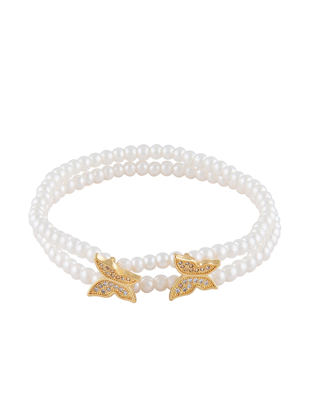 

Moon Dust Gold-Toned Butterfly Charm Pearl Bracelet