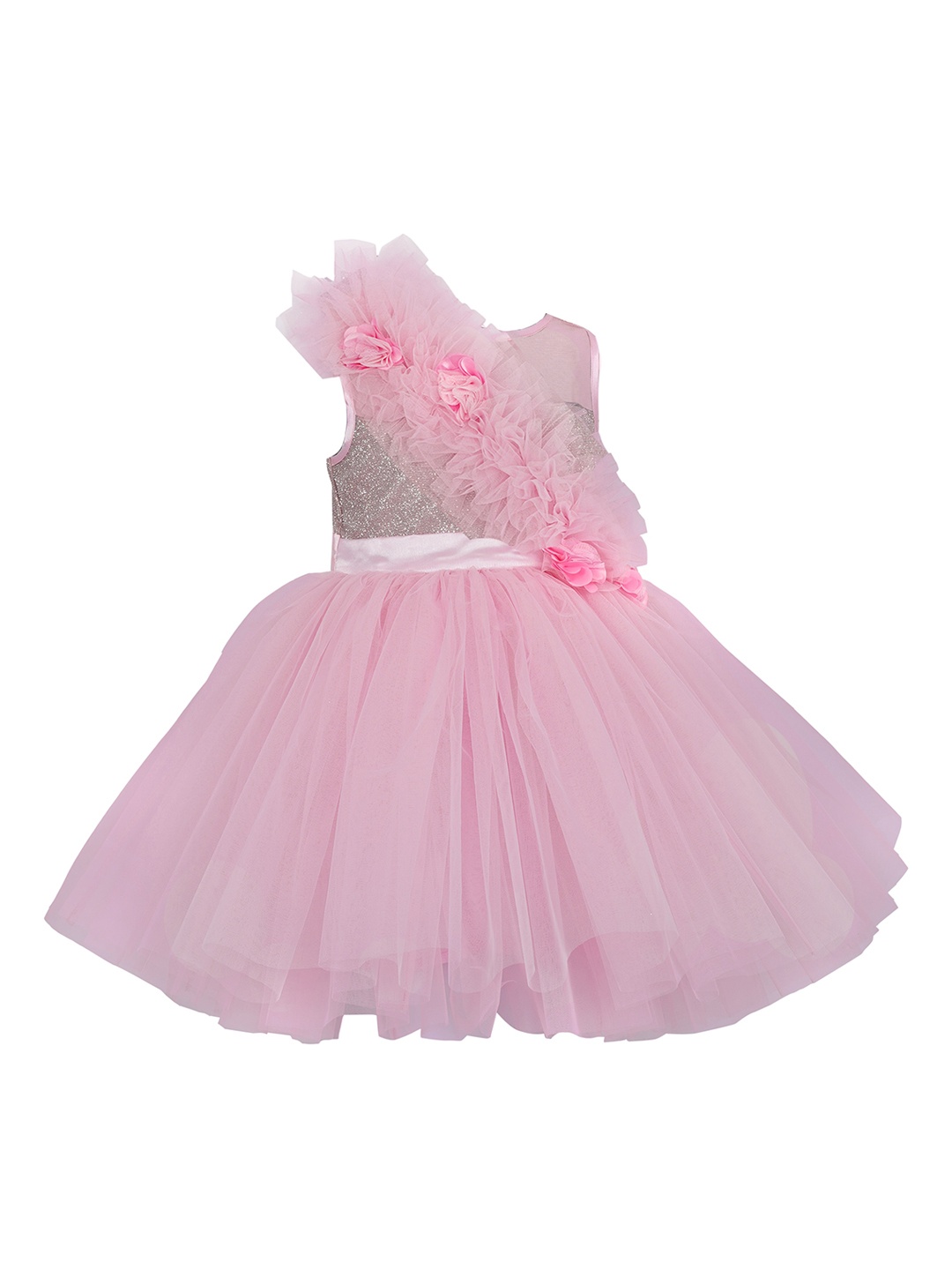 

Toy Balloon kids Girls Pink & Silver-Coloured Embellished Fit and Flare Dress