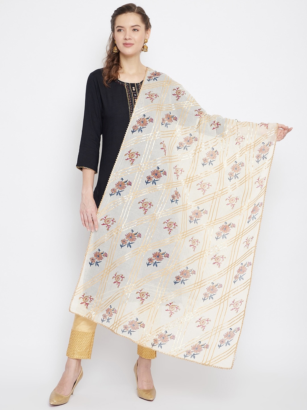 

Clora Creation Off-White & Golden Printed Dupatta