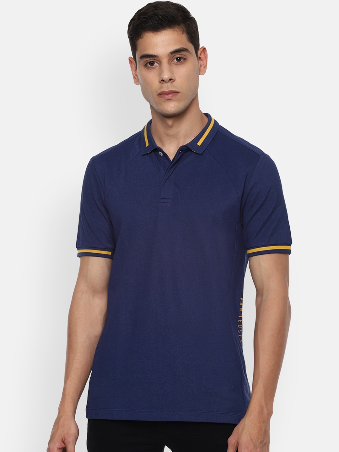 

Van Heusen Men Navy Blue Solid Polo Collar T-shirt