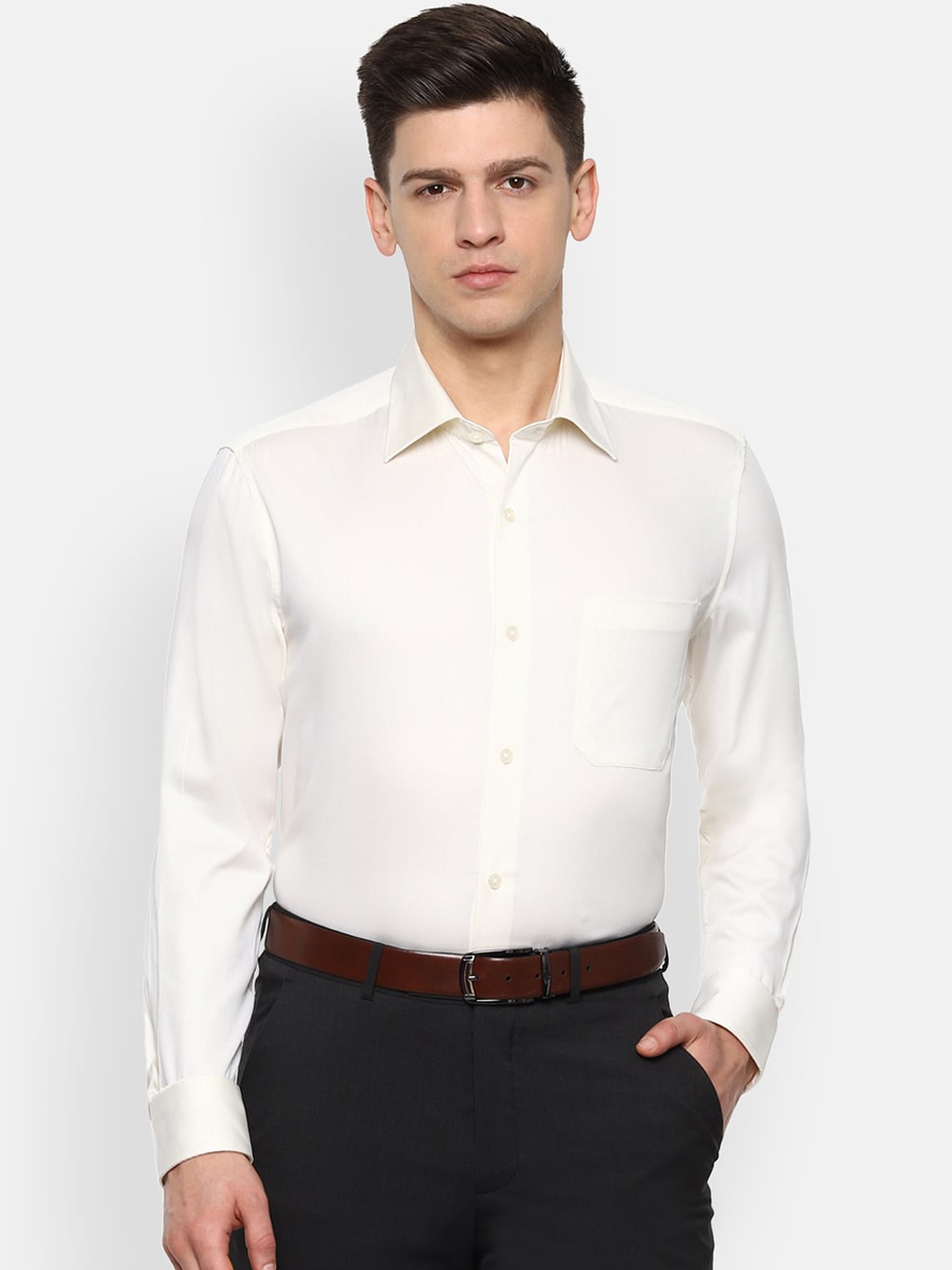 

Louis Philippe Men Cream-Coloured Self Design Casual Shirt