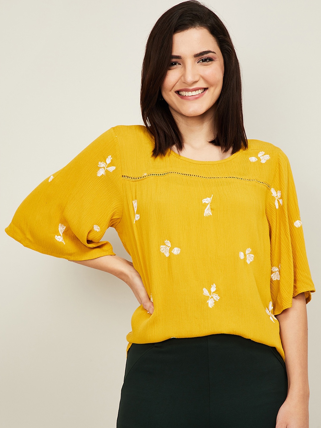 Bossini Mustard Printed Regular Top