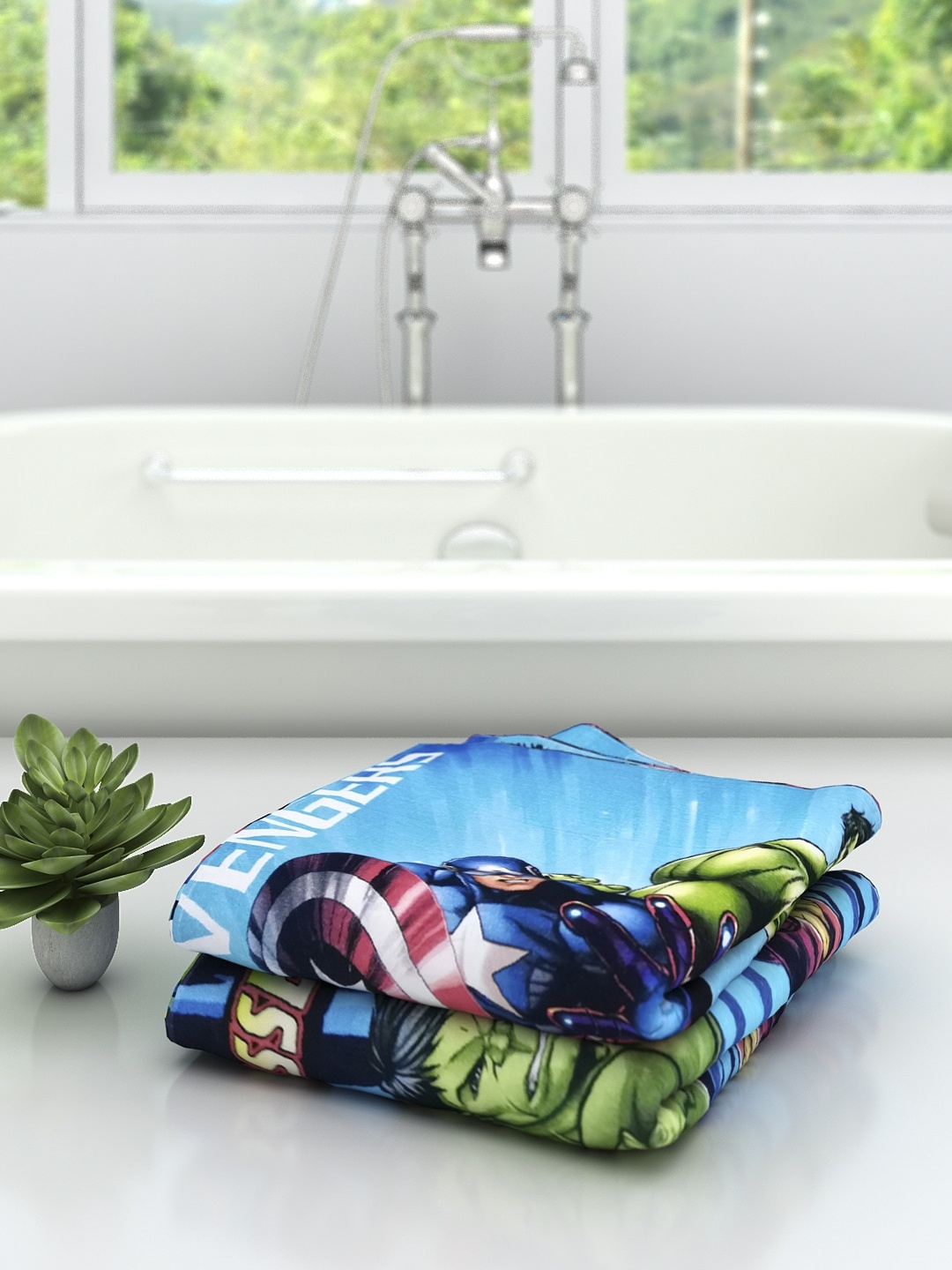 Marvel Kids Set Of 2 Printed 350 GSM Cotton Bath Towels, Blue