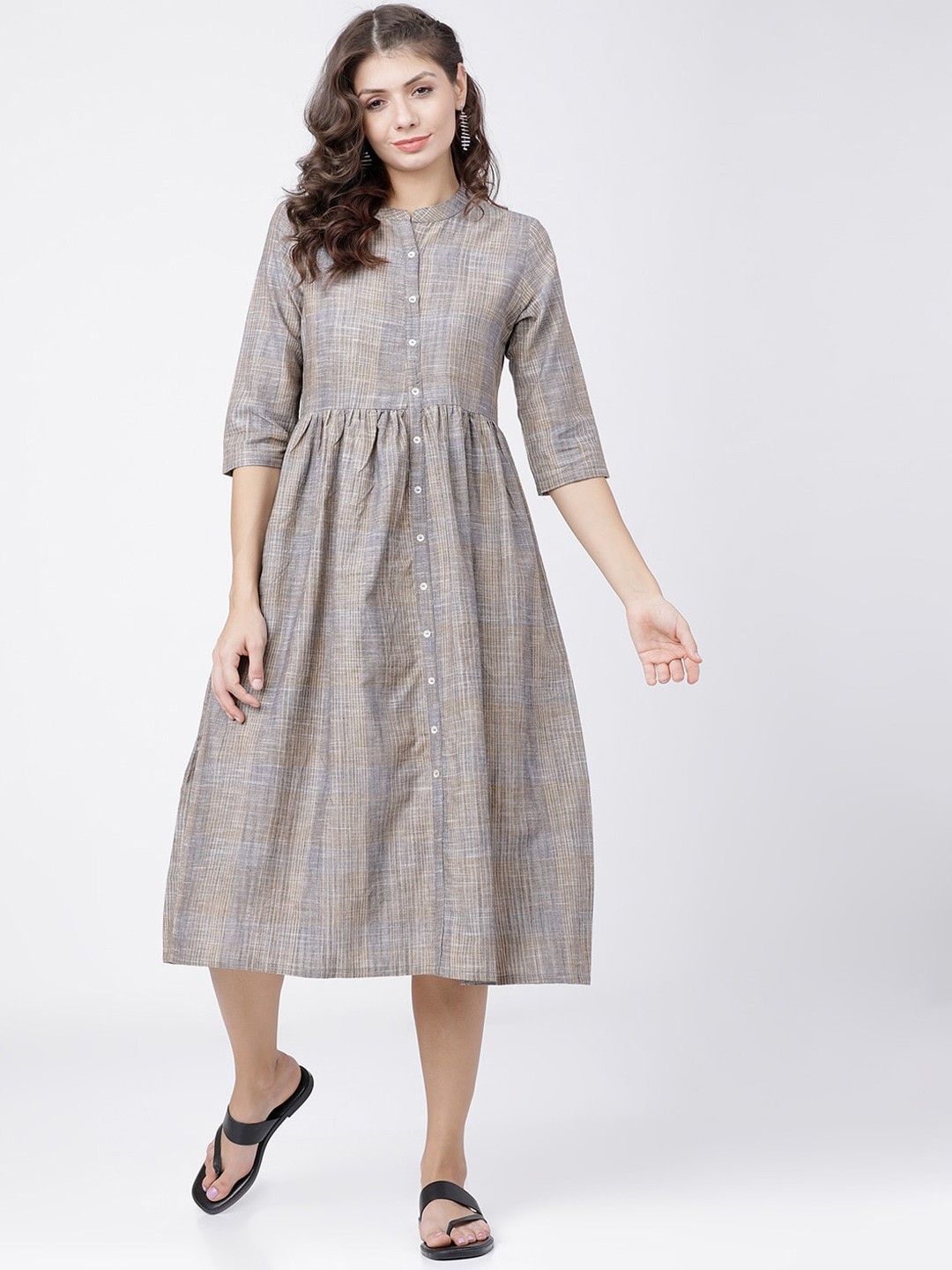 

Vishudh Women Grey Checked A-Line Dress