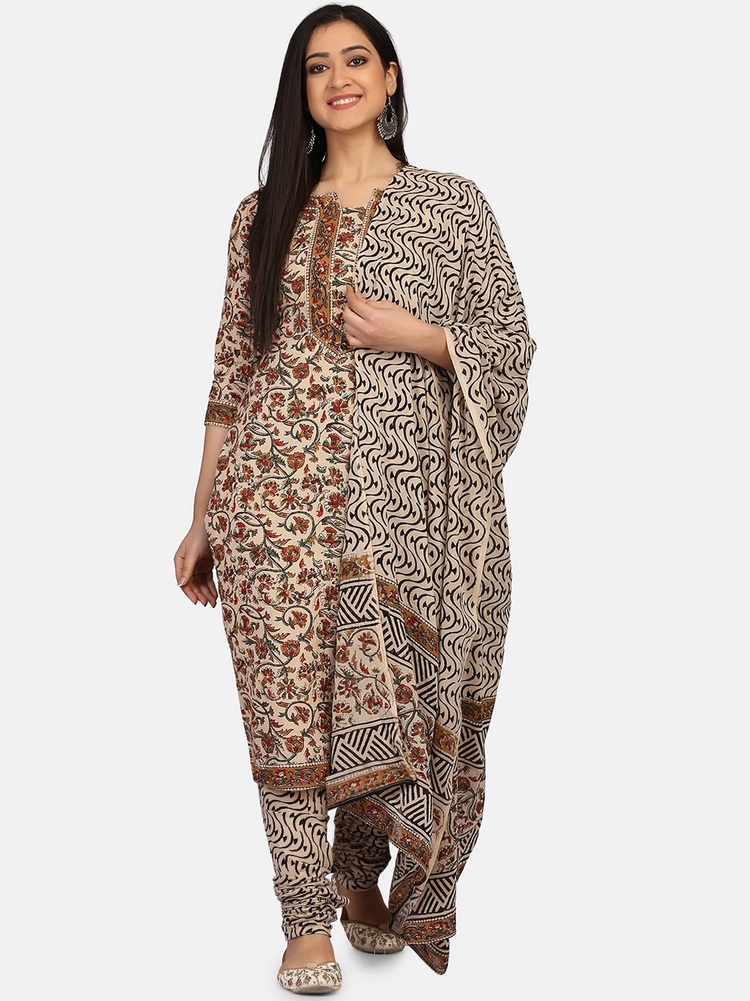 

Shaily Beige & Black Pure Cotton Unstitched Dress Material