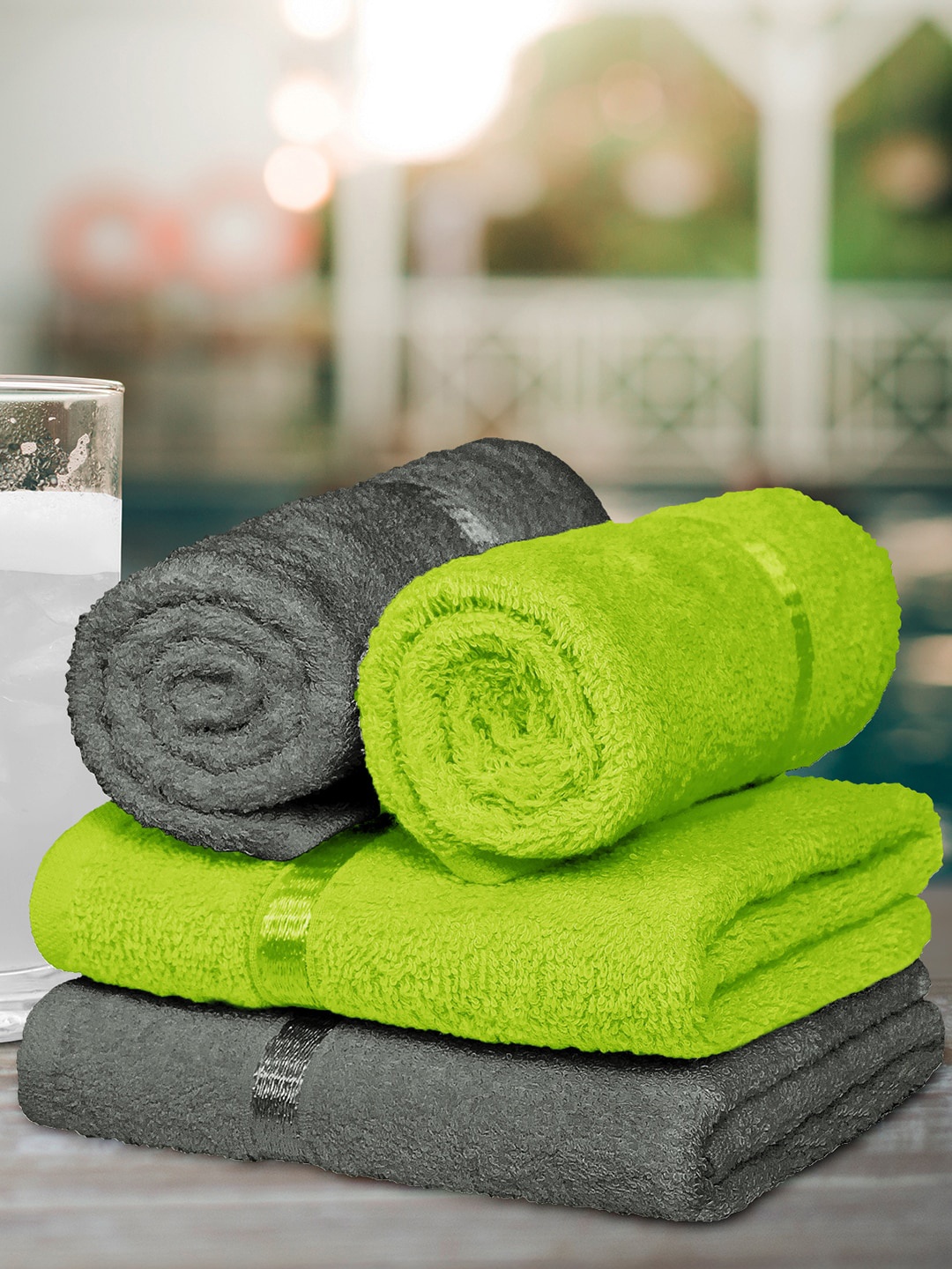 

Story@home Set Of 4 Solid Ultra-Soft 450GSM Hand Towel Set, Green