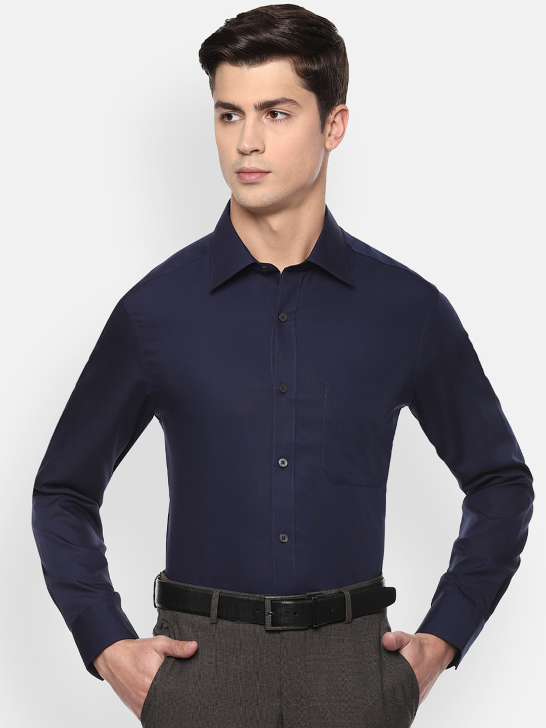 

Louis Philippe Men Navy Blue Solid Casual Shirt