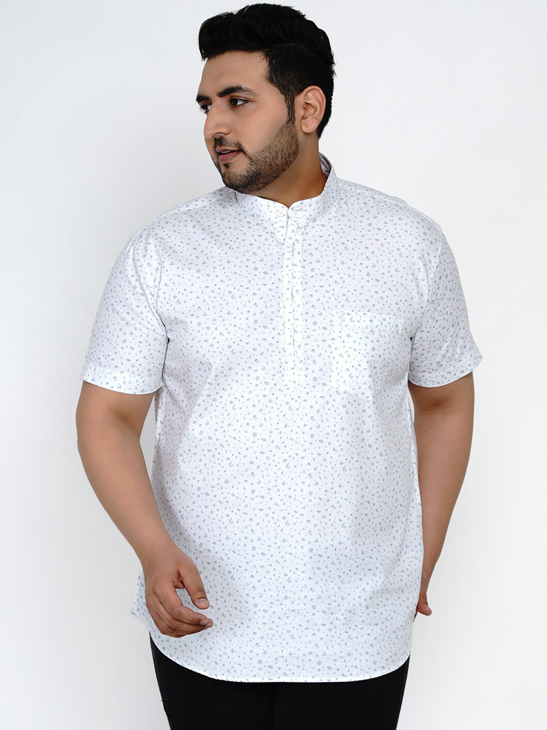 

John Pride Men White & Blue Slim Fit Printed Plus Size Casual Shirt