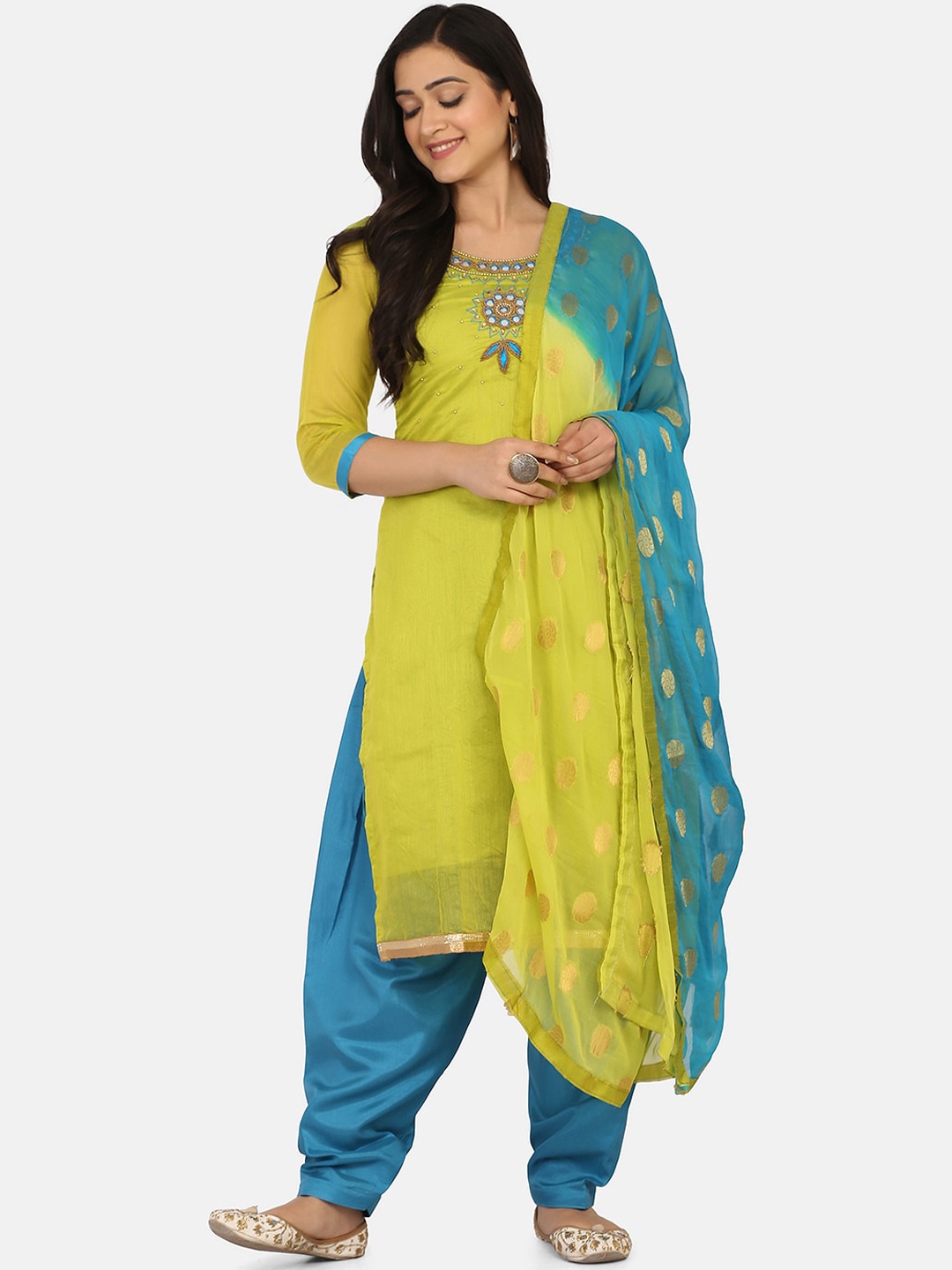 

Shaily Green & Blue Cotton Blend Unstitched Dress Material