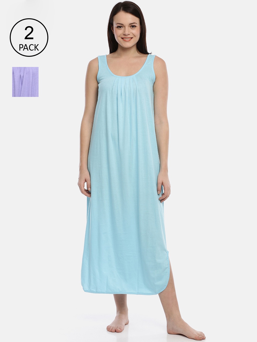 

GOLDSTROMS Pack of 2 Solid Nightdress, Turquoise blue