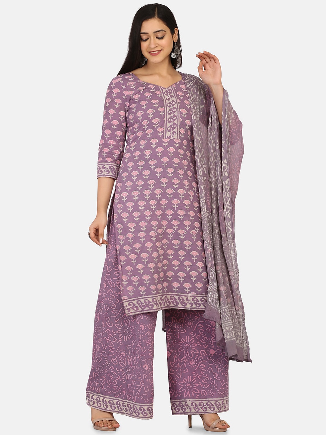 

Shaily Lavender & Grey Pure Cotton Unstitched Dress Material