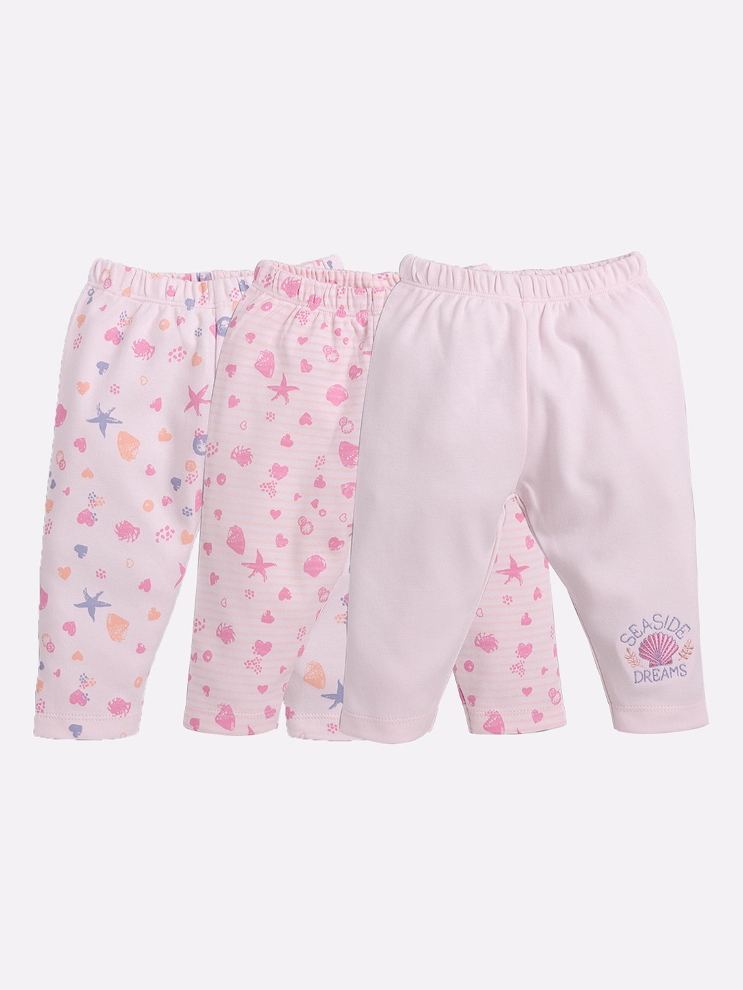 BABY GO Infant Kids Pack Of 3 Printed Lounge Pants, Pink